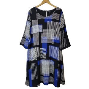LANE BRYANT Women's 18/20 Dress A-line Abstract Blue Black Geo Print 3/4 Sleeve